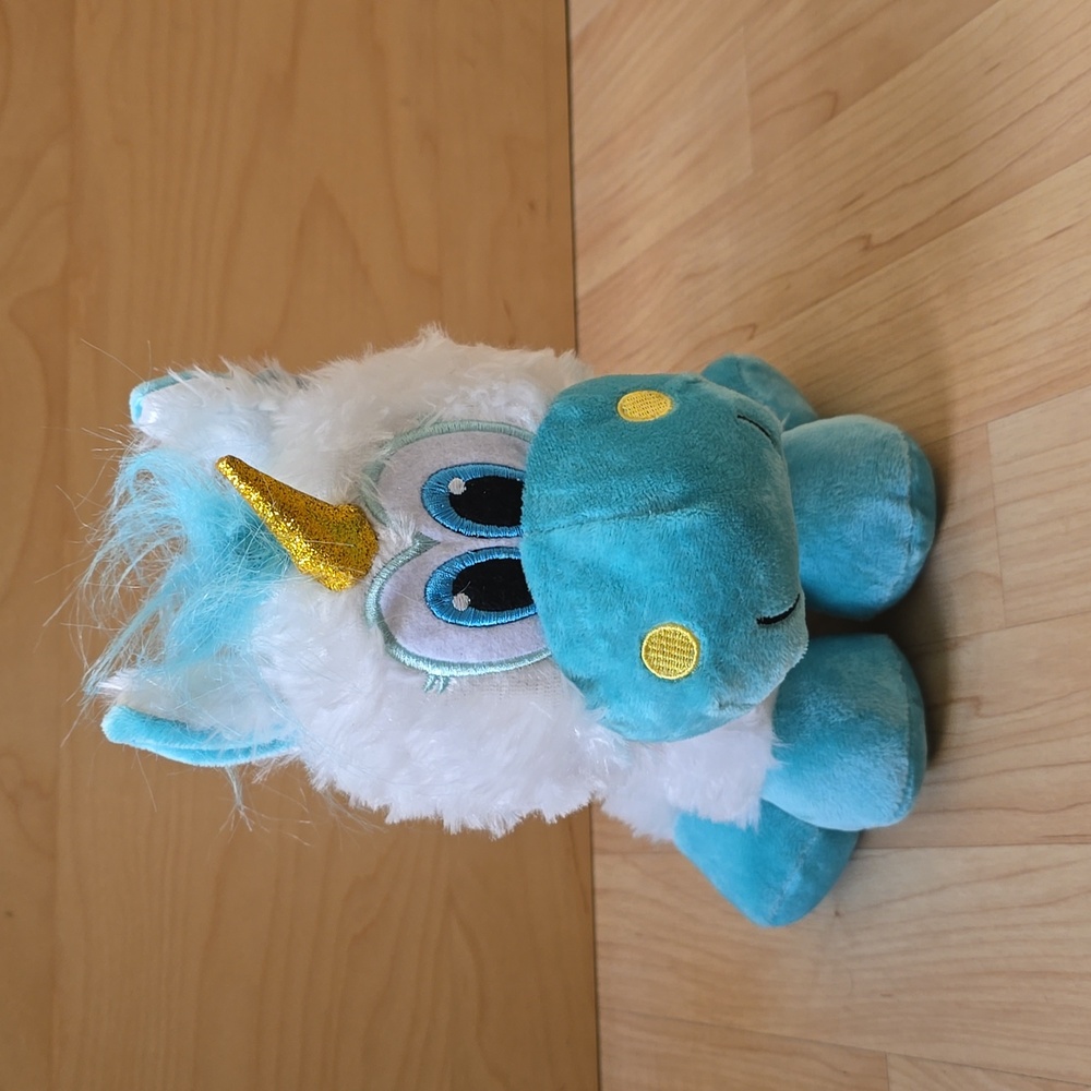 Goffa Unicorn White & Blue Gold Glitter Horn Plush Stuffed Animal 12"×8"